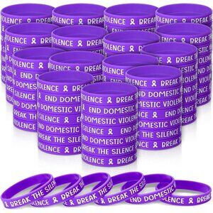 200 Pcs Purple Ribbon Awareness Silicone Bracelets for Domestic Violence Support